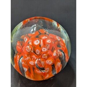 Vintage Murano Style Orange Art Glass Paperweight 3"